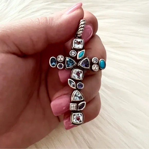 RARE David Yurman confetti diamond topaz turquoise cross pendant - Picture 7 of 11